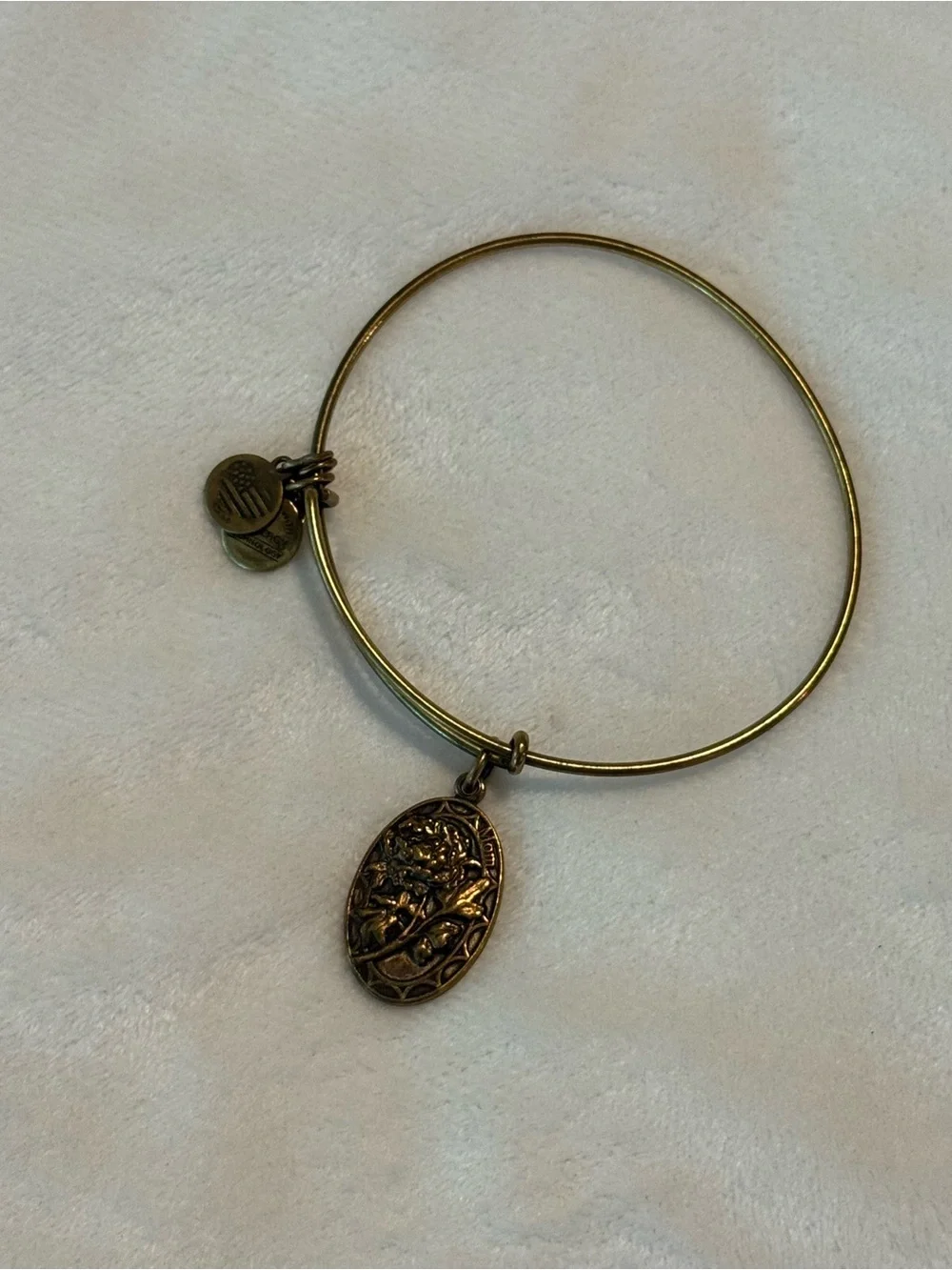 Alex and Ani Mom Peony Charm Expandable Gold Bangle Bracelet